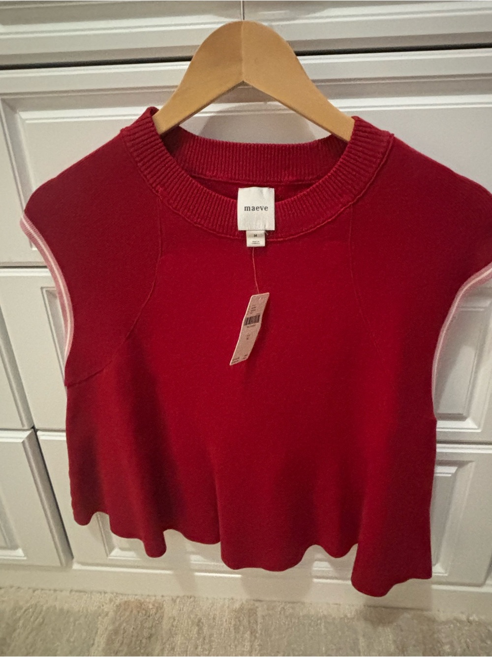 Maeve Vibrant Red Ribbed-Neck Knit Shell